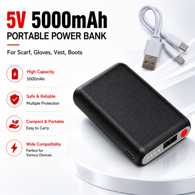 Heated Vest Battery - 5V 5000mAh Heated Gloves Battery Power
