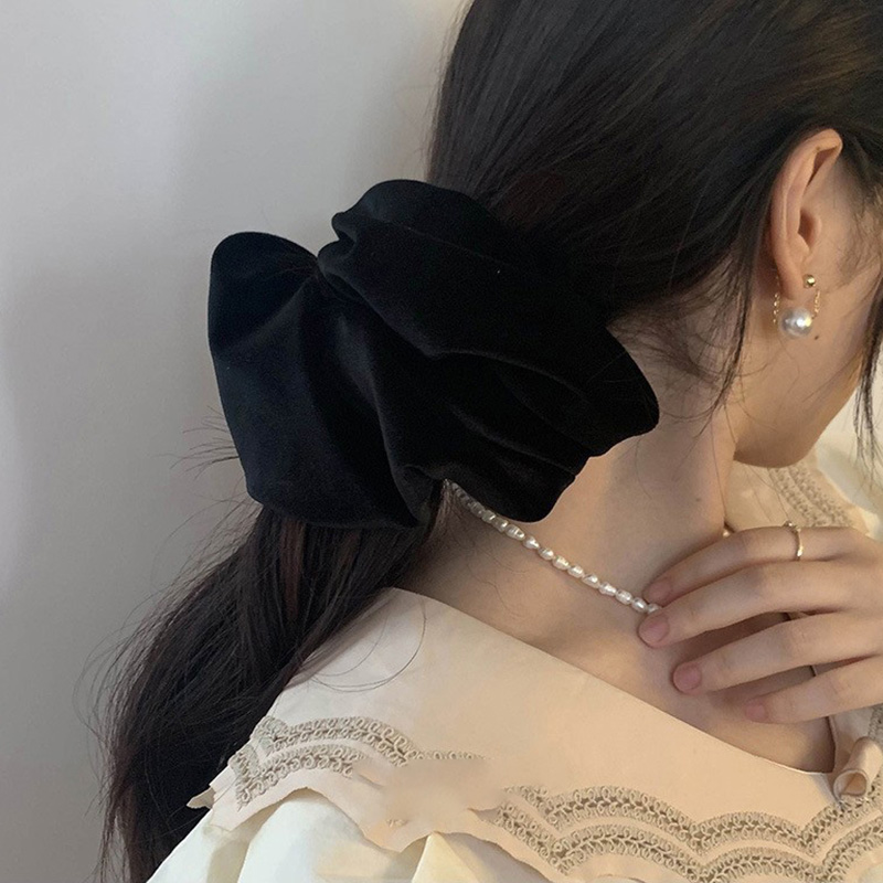 Winter Headband Fleece - Oversize Black Velvet Scrunchies Hair Ties