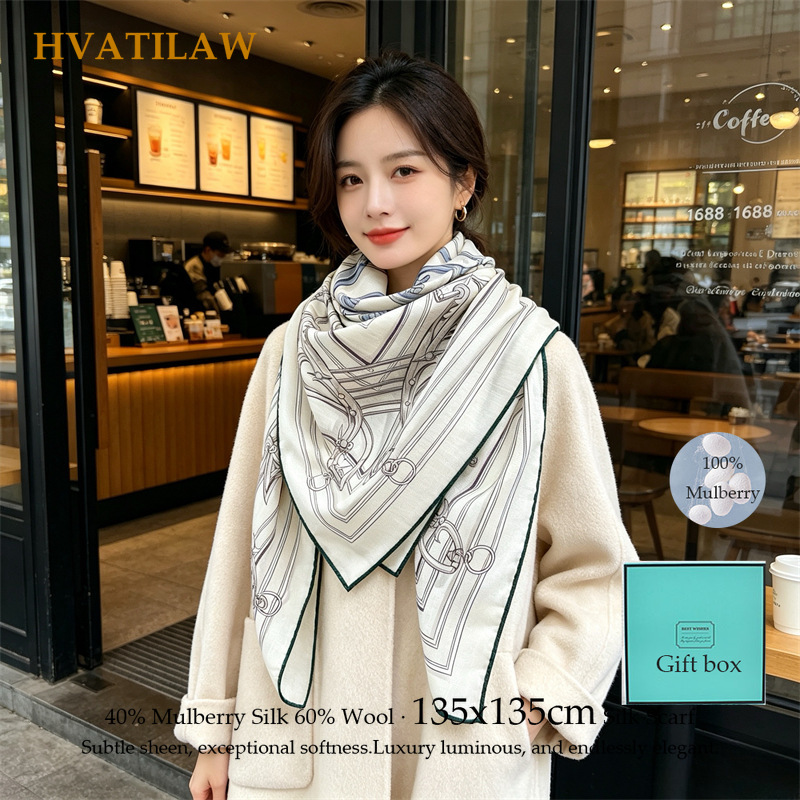 40% Silk 60% Wool Scarf 135x13 - Shawl Wrap Winter 评论和价格