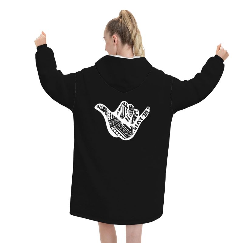 Polynesian Tattoo Shaka Tribal - Sherpa Hoodie Fleece 评论和价格