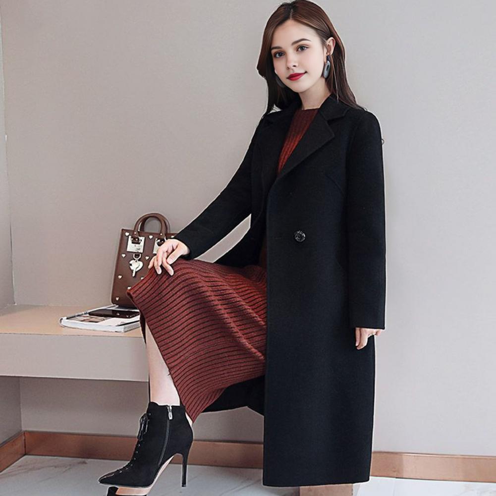 Women Wool Coat Solid Color Lo - Wool Coat Peacoat 评论和价格