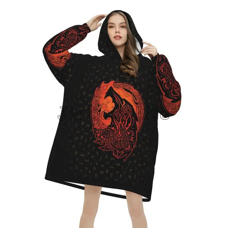 Viking Wolf Knot Fenrir Wearab - Sherpa Hoodie Fleece 评论和价格