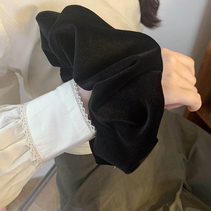 Oversize Black Velvet Scrunchi - Winter Headband Fleece 评论和价格